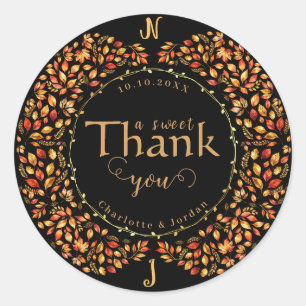 Elegante Herbstlaub Rustikale Terracotta Hochzeit Runder Aufkleber