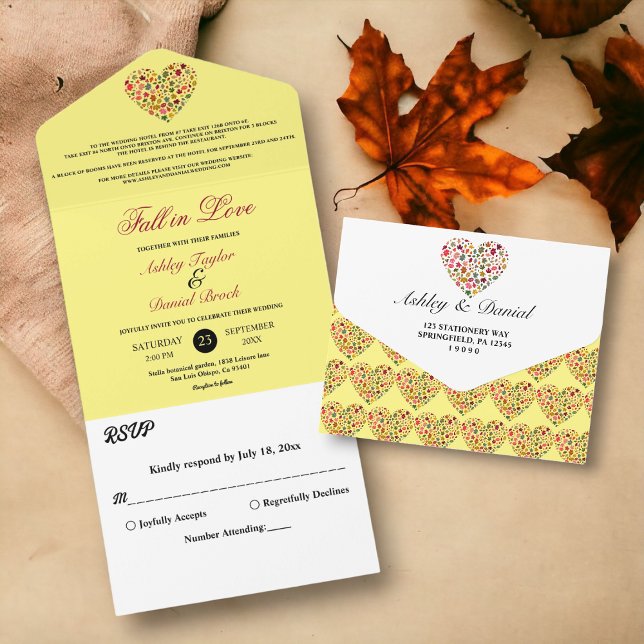 Elegante Herbstlaube Hochzeit der Gelben Blüte All In One Einladung (Von Creator hochgeladen)
