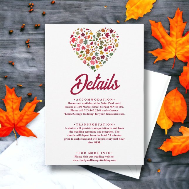 Elegante Herbstlaube Hochzeit im romantischen Herz Begleitkarte (Von Creator hochgeladen)