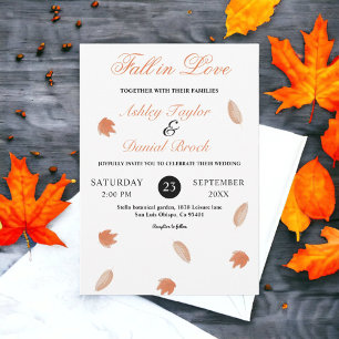 Elegante Herbstlaube Hochzeit im Wasserfarbenfall Einladung