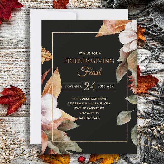 Elegante Herbstlaube Schwarzes Friendsgiving-Fest Einladung (Elegant black Friendsgiving Feast invitation)