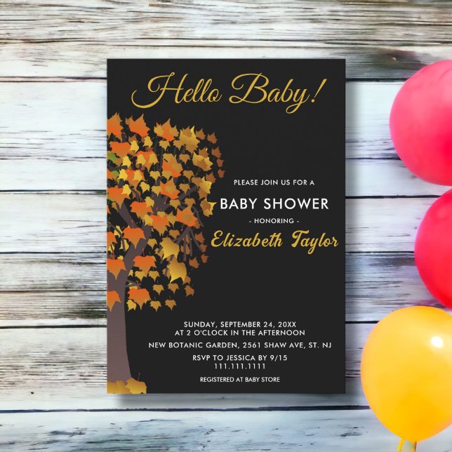 Elegante Herbstlaube Tree Schwarz-weiß Baby Shower Einladung (Von Creator hochgeladen)