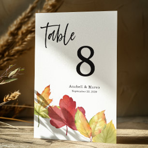 Elegante Herbstlaubs Scripture Table Card Tischnummer