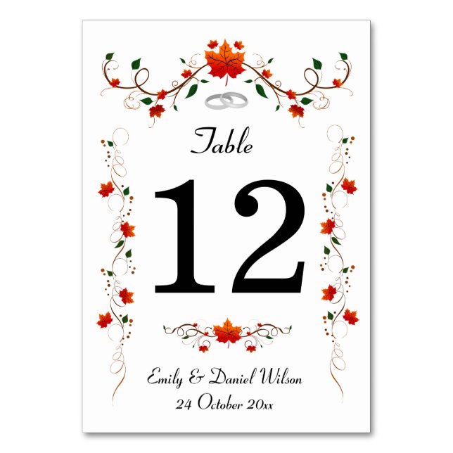 Elegante Herbstleaves Hochzeit Tischnummer (Vorderseite)