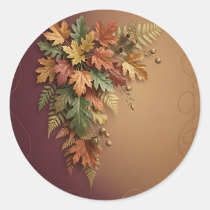Elegante herbstliche Ahornblätter Botanischer Wass Runder Aufkleber