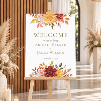 Elegante herbstliche Aquarell-Blumen-Hochzeitsbegr Poster