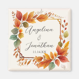Elegante herbstliche Blätter Aquarell Creme Hochze Magnet