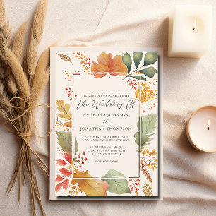 Elegante herbstliche Blätter Aquarell Elfenbein Ho Einladung