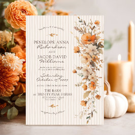 Elegante herbstliche Blumen Ivory gestreifte Hochz Einladung