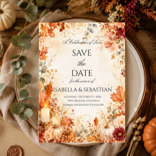 Elegante herbstliche Blumen-Kürbis-Hochzeit  Save The Date