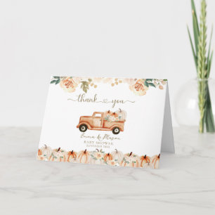 Elegante herbstliche Blumen-Kürbis-LKW-Baby-Party Dankeskarte