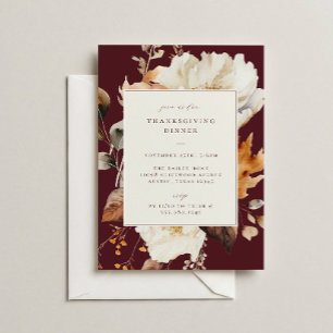 Elegante herbstliche Blumen-Thanksgiving-Dinnerpar Einladung