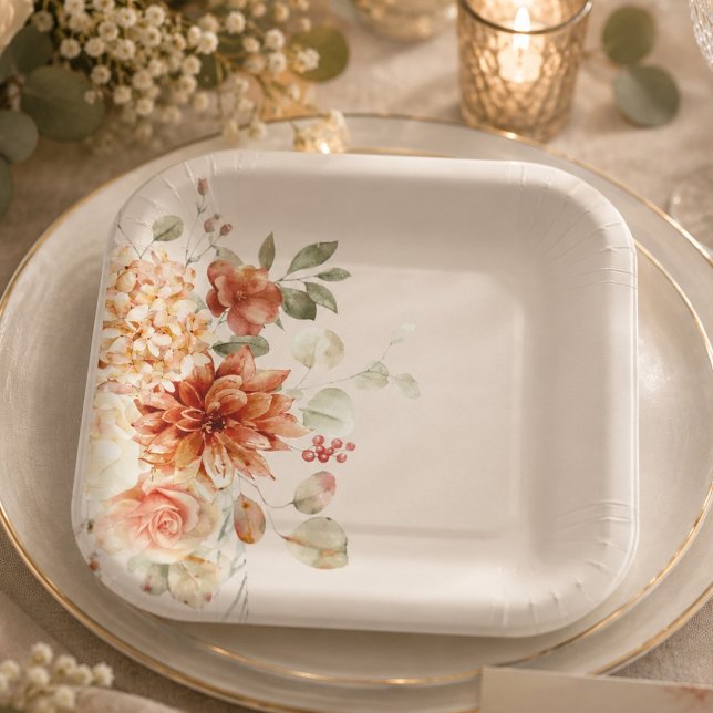 Elegante herbstliche Blumenhochzeit  Pappteller (Von Creator hochgeladen)