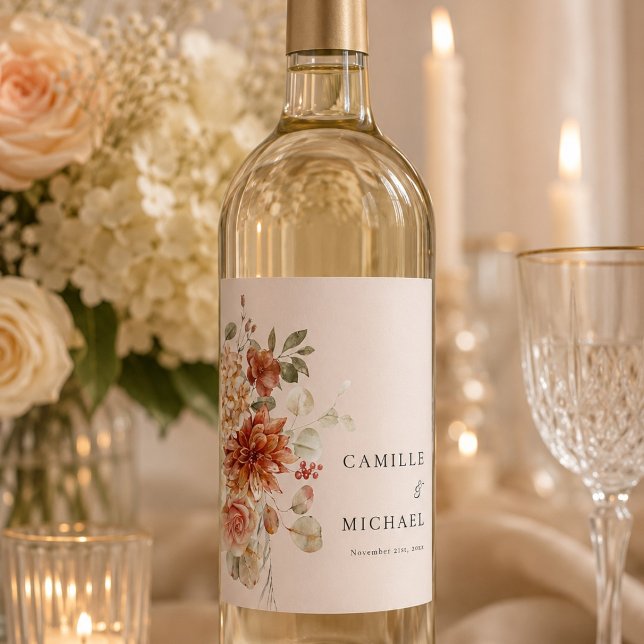 Elegante herbstliche Blumenhochzeit  Weinetikett (Von Creator hochgeladen)