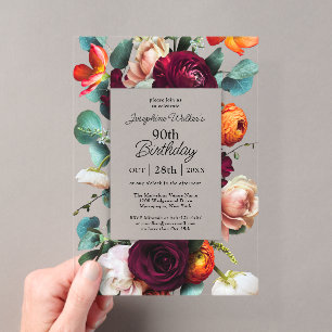 Elegante herbstliche Blumenparty zum 90. Geburtsta Acryleinladungen