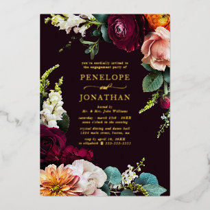 Elegante herbstliche Floral Gold Verlobungsfeier Folieneinladung