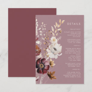 Elegante herbstliche Floral-Mauve-Hochzeit Begleitkarte