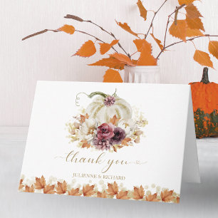 Elegante Herbstliche Weiße Kürbis-Blumen-Hochzeits Karte