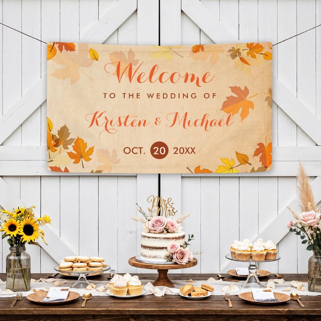 Elegante Herbstmaple Blätter Hochzeit im Herbst Banner (Von Creator hochgeladen)