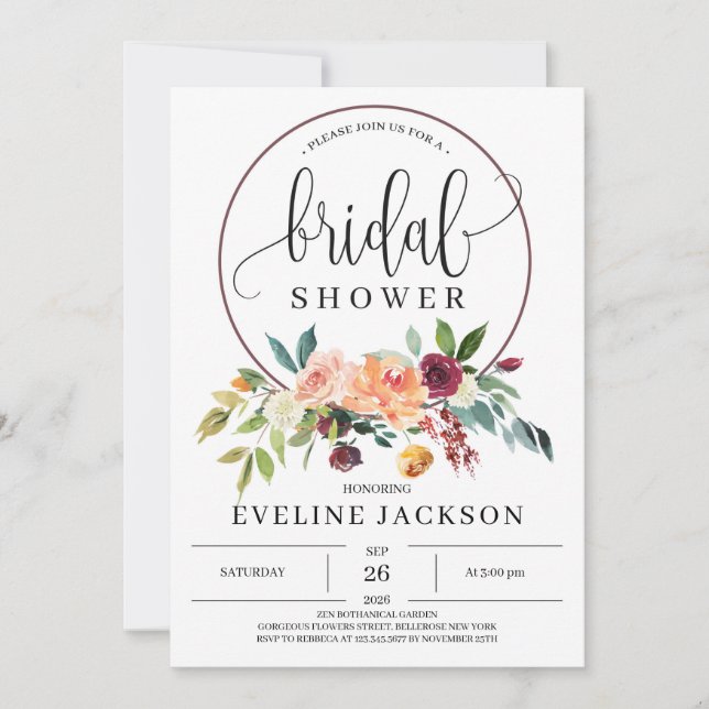 Elegante Herbstmarigold Burgundy und Blume mit Blü Einladung (Vorderseite)