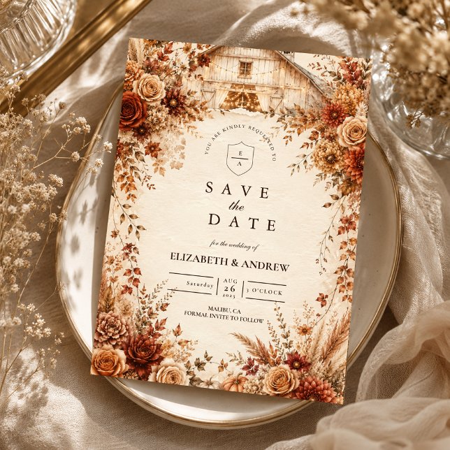 Elegante Herbstscheunen-Hochzeit Save The Date (Von Creator hochgeladen)
