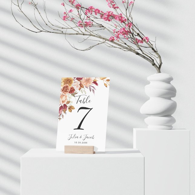 Elegante Herbstwoche Tischnummer (Elegant Autumn Watercolor Floral Wedding Party Supplies)