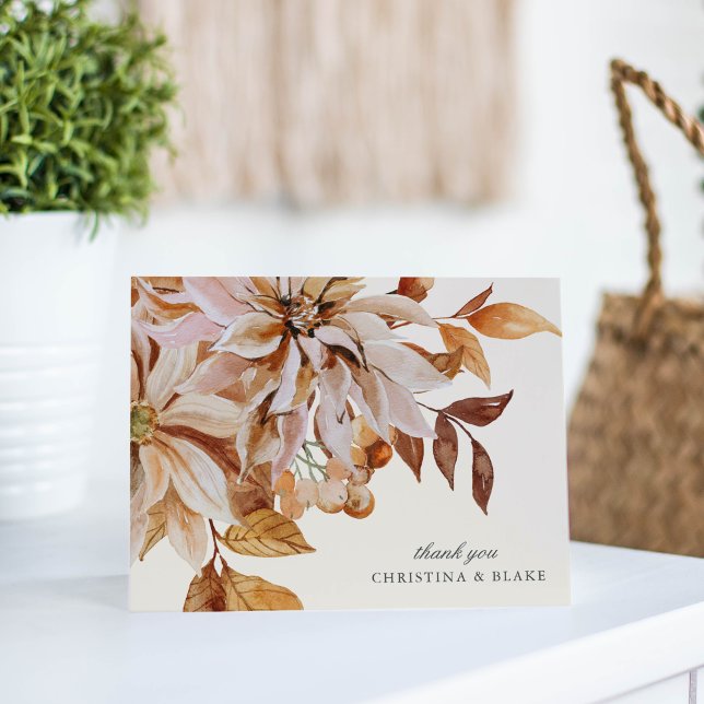 Elegante Herbstwochenfarbe Blumenzwiese Vielen Dan (Elegant Autumn Watercolor Floral Wedding Thank You Card)