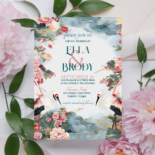 Elegante Heron Peonies mit maßgeschneiderten Foto Einladung
