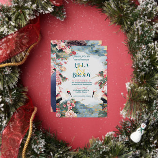 Elegante Heron Peonies mit maßgeschneiderten Foto  Folieneinladung