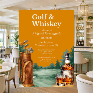 Elegante Herren-Golf- und Whiskey-Themen-Ruhestand Einladung