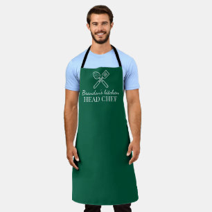 Elegante Herren-Küchenchefname modern in Smaragdgr Schürze