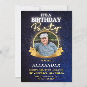 Elegante Herren Navy Foto 87. Geburtstag Einladung