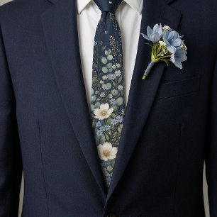 Elegante Herren-Wildblumenkrawatte in Navyblau und Krawatte