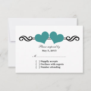 Elegante Herz-Hochzeitsaktkarte, Aquamarin RSVP Karte