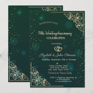 Elegante Herzen Rahmen Grün Hochzeit Jubiläum Einladung