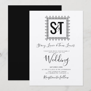 Elegante Herzen & Rahmen Schwarz Weiß Hochzeit kra Einladung