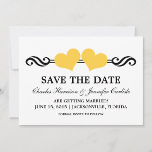Elegante Herzen Save the Date einladen, gelb Einladung