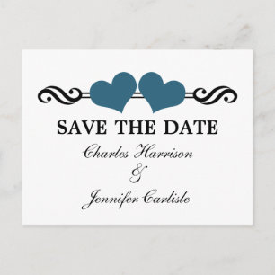 Elegante Herzen Save the Date Postkarte, blau Ankündigungspostkarte