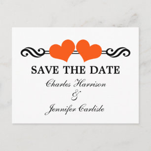 Elegante Herzen Save the Date Postkarte, Orange Ankündigungspostkarte