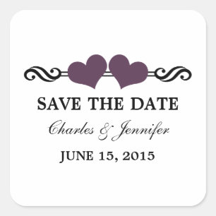 Elegante Herzen Save the Date Sticker, Lila Quadratischer Aufkleber