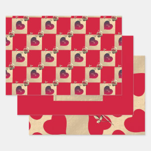 Elegante Herzen und Rose Geschenkpapier Set