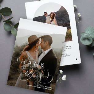 Elegante Herzkalligraphie 2 Foto Hochzeit Dankeskarte