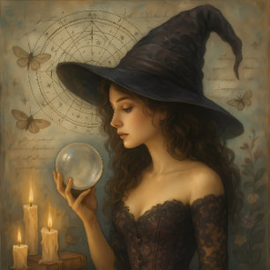 Elegante Hexe mit Kristallkugel und Tarot - gotisc Seidenpapier