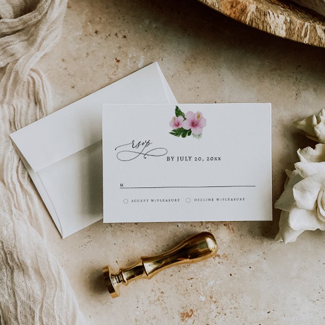 Elegante Hibiskus-RSVP  Save The Date (Von Creator hochgeladen)