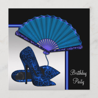 Elegante High Heel Royal Blue Silver Geburtstagspa Einladung