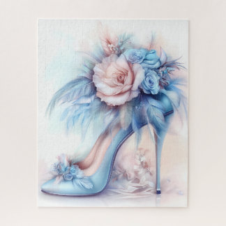 Elegante High Heel Soft Blue Floral Stiletto Puzzle