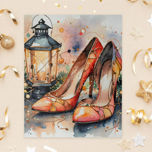 Elegante High Heels und Lantern Weihnachtslandscha Puzzle