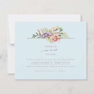 Elegante Himmelblaue Sommer Blumen Hochzeitseinlad