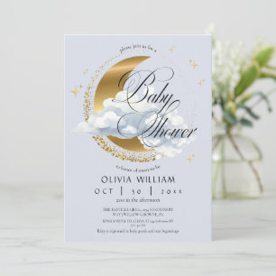 Elegante himmlisch blaue Schrift Baby Shower  Einladung