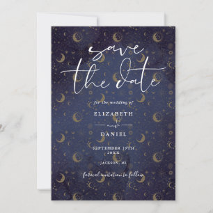 Elegante himmlische mystische Sterne und Mond-Hoch Save The Date